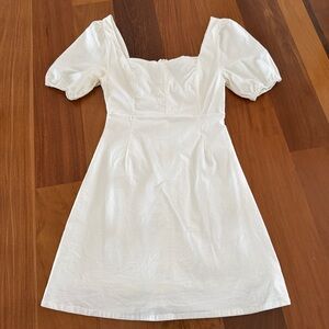 Altar'd State White Square Neck Puff Sleeve Mini Dress
